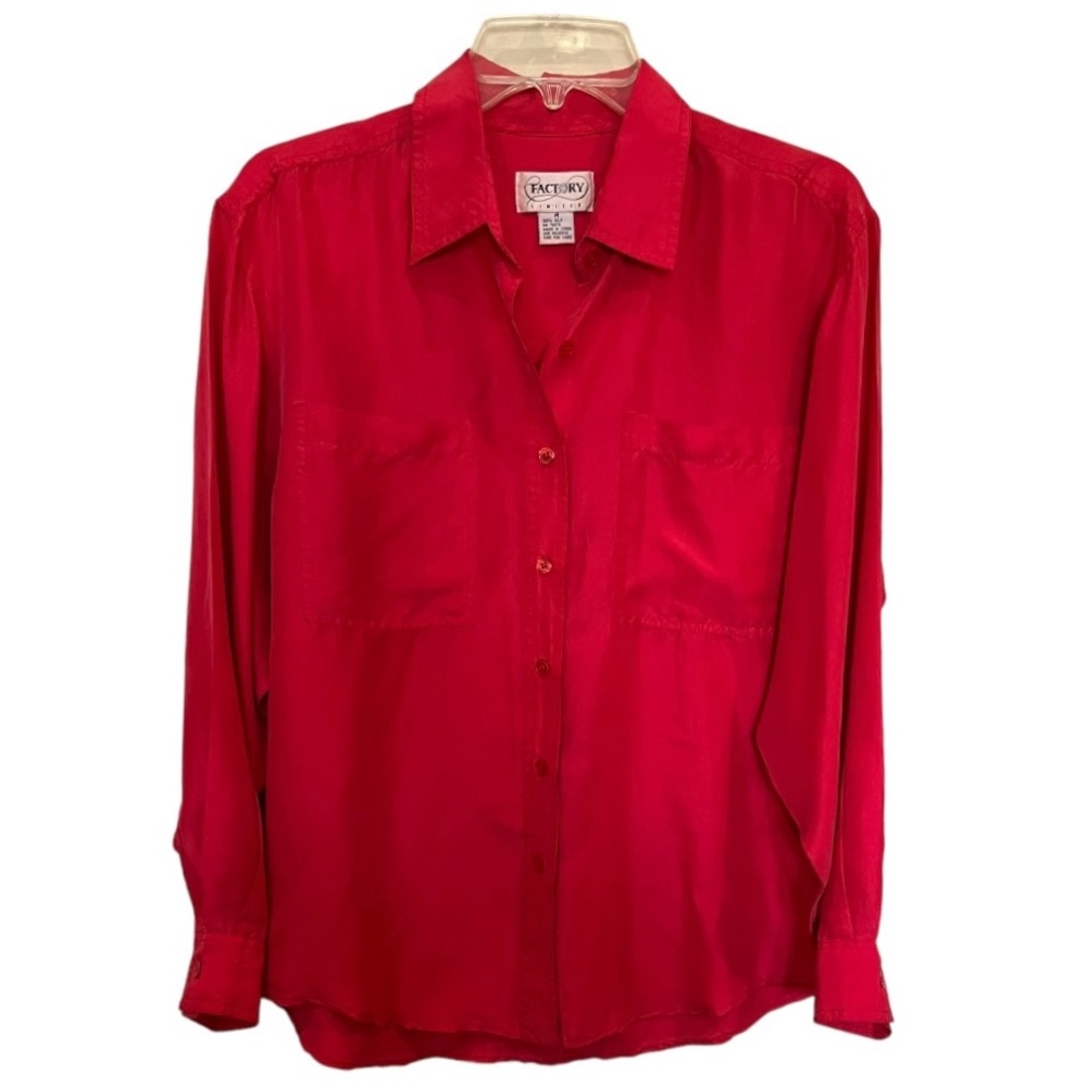 Limited Factory bright red/pink 100% silk button up blouse top size medium
